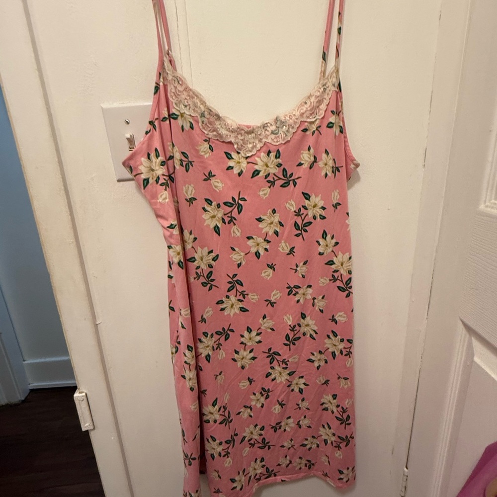 Draper James Pink Floral Soft Nightgown with Lace Trim